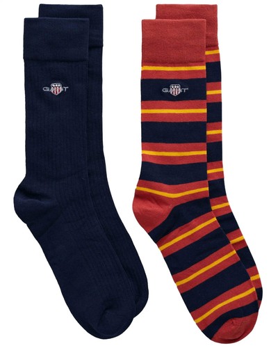 GANT Mens 2-Pack Shield Rugger Stripe Socks Gift Box Iron Red - Picture 5 of 6