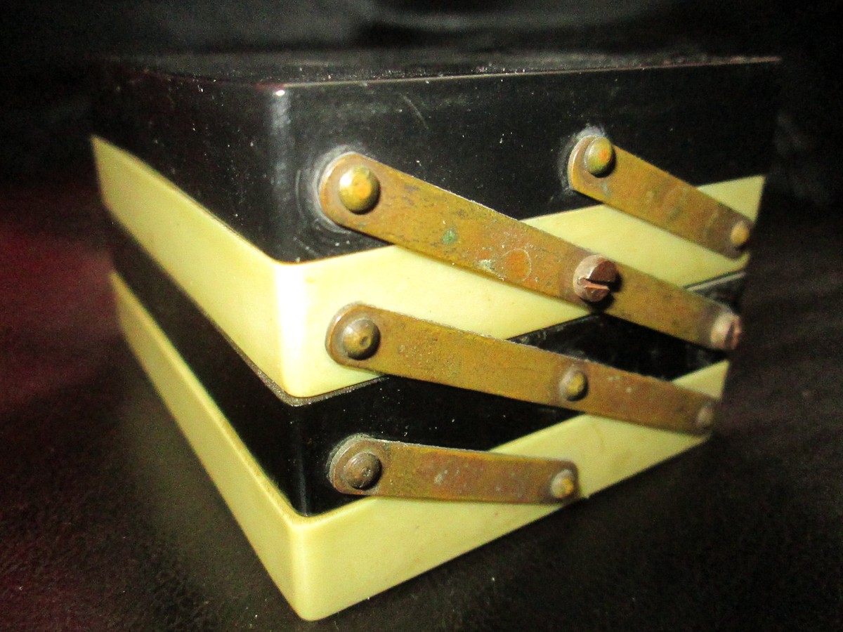 1960s cigarette case Vintage Rare Tiered TwoTone Tabletop Bakelite Cigarette Case Bulgaria, 1960s