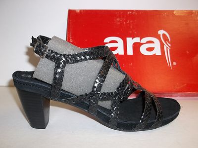 Ara Size 9.5 M Raven Black Woven Leather Sandals New Womens Shoes 