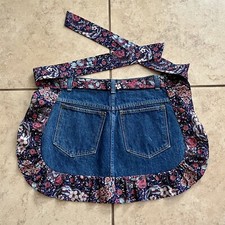 Denim Cottage Apron Floral Ruffle and Ties Vintage Inspired Farmhouse