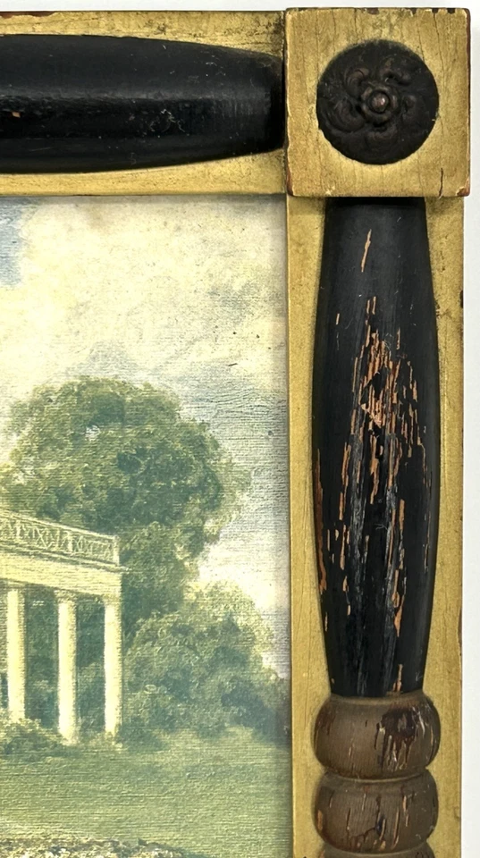 ESPELHO ANTIGO DE DOIS PAINÉIS SHERATON DOURADO E PRETO DO INÍCIO DO SÉCULO XIX - Imagem 4 de 4