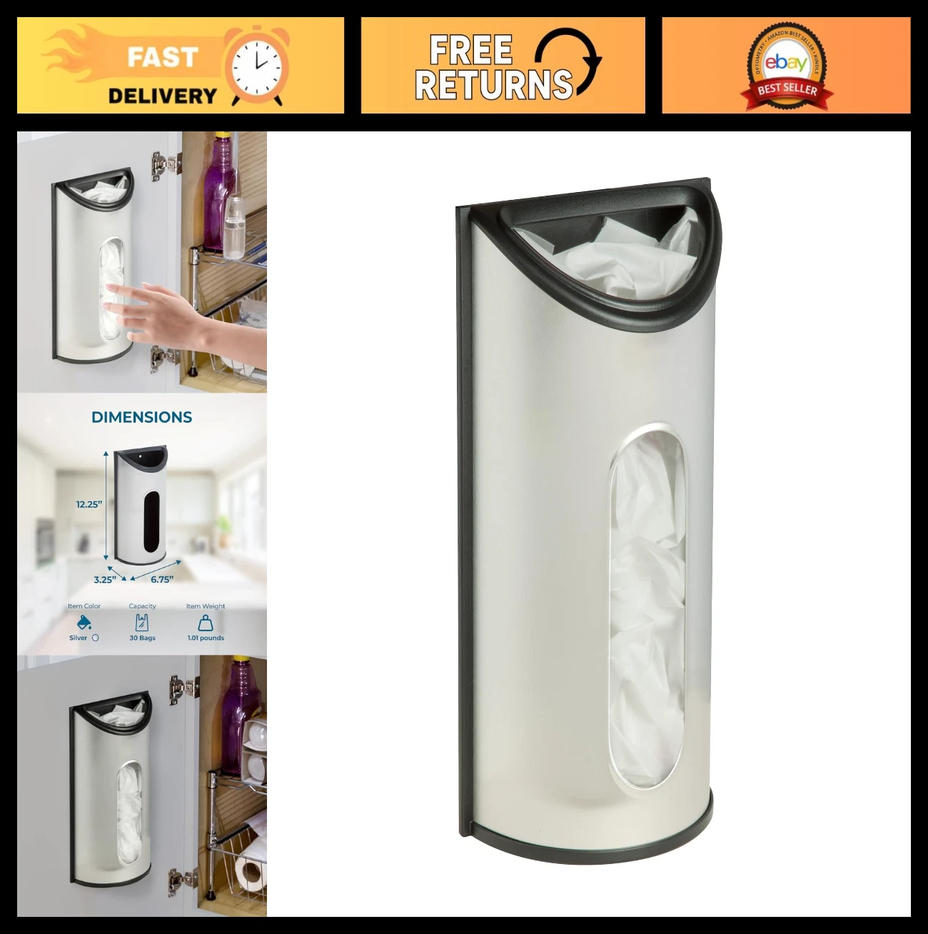 Stainless Steel Wall-Mounted Plastic Bag Organizer & Trash Bag Dispenser - Space
