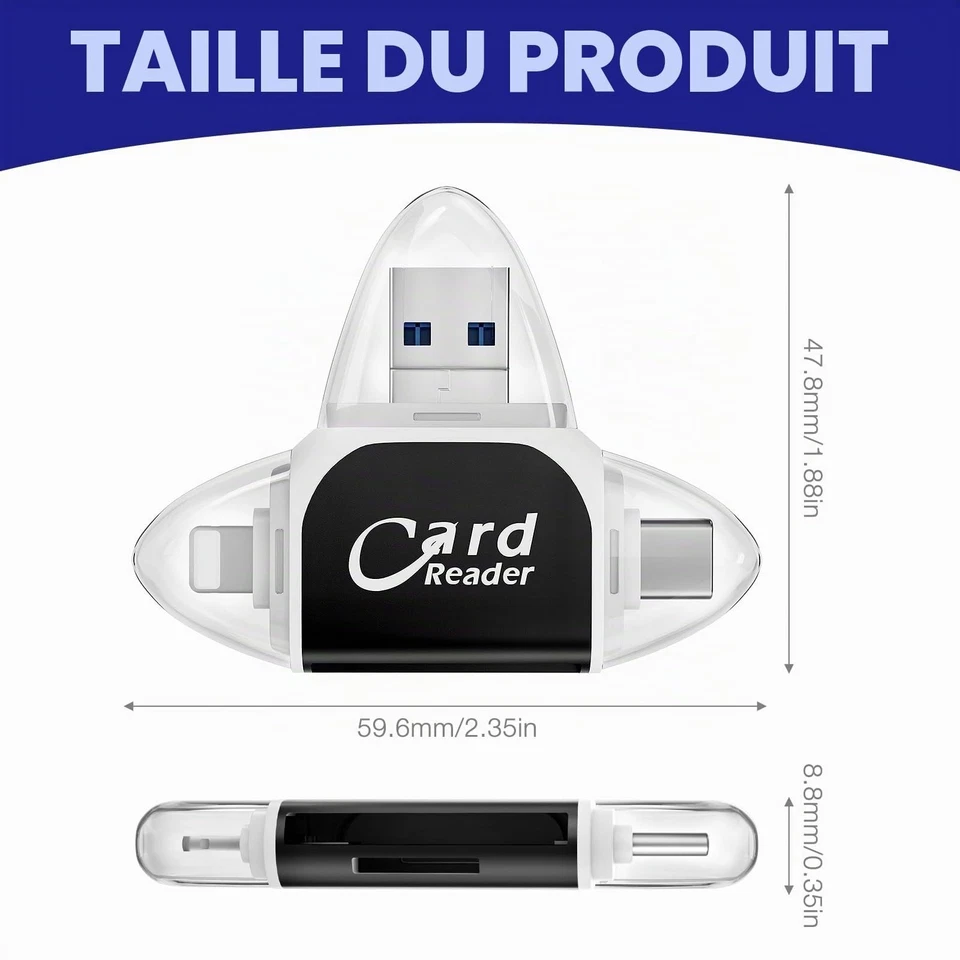 Lecteur de cartes SD MicroSD 4 en 1 USB-C USB-A Mineup - Photo 2/4