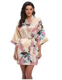 Sexy Print Kimono Gown Satin Women Bathrobe Bridal Wedding Gift Silky Sleepwear 