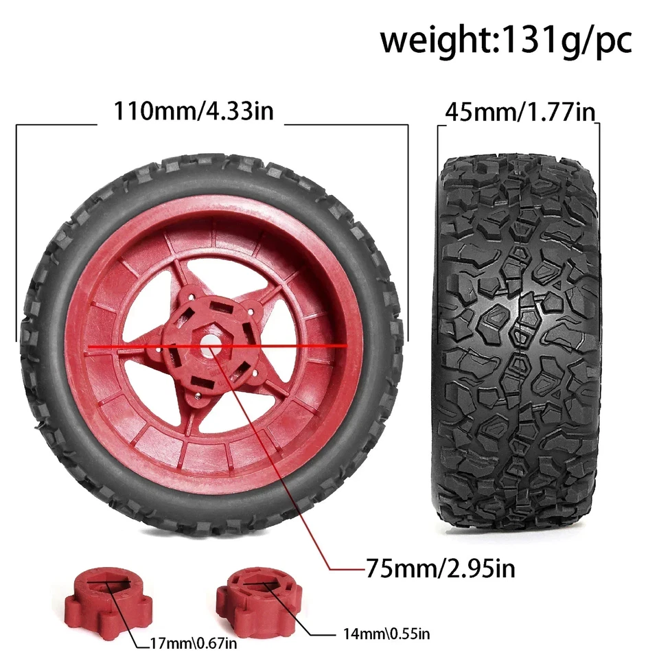 1/8 1/10 Short Course Truck Tire with 12mm 14mm 17mm Wheel Hex for TRAXXAS Slash - Image 3 of 4
