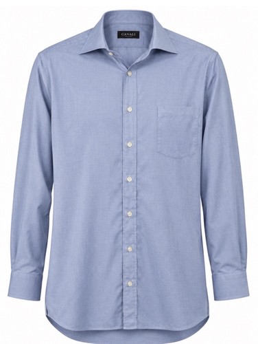 Canali, Canali Men’s Blue Cotton Made In Italy Dress Shirt Single Pocket Sz 44/17.5