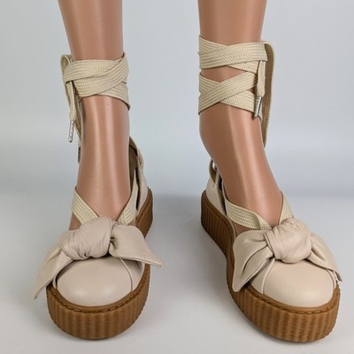 NEW Fenty by Rihanna Puma Bow Creeper  Genuine Leather Sandals Natural size 7.5