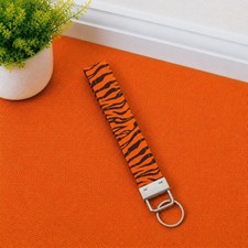 Orange Tiger Print Key Fob Wristlet, Animal Print Keychain