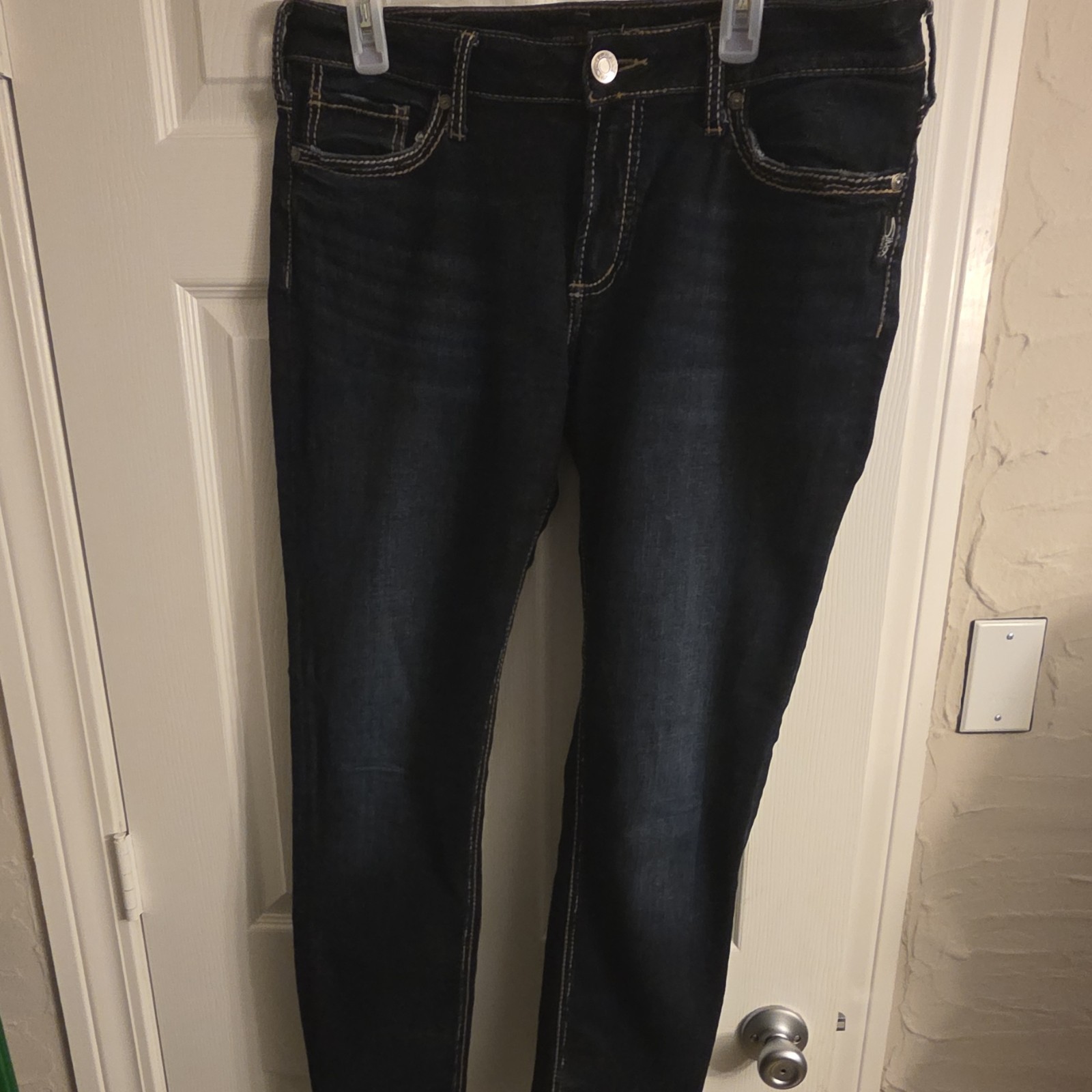 Silver Jeans Co. Suki Skinny Dark Blue Denim Jeans Women Button Stitching