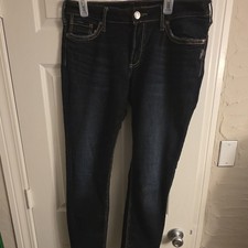 Silver Jeans Co. Suki Skinny Dark Blue Denim Jeans Women Button Stitching