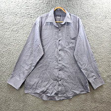 Van Heusen Mens Shirt Size 43 Grey White Herringbone Long Sleeve Collared