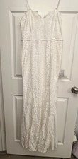 Lulus Lace Mermaid Maxi Dress Large White Wedding Formal Side Slit V Neck NWT