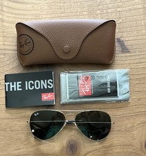 Ray-Ban Sunglasses RB 3025 Aviator Gray Green Lenses Gold Frame Very Good