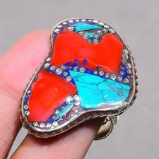 Red Coral Tibetan Turquoise Handmade Boho Nepali Jewelry Adjustable Ring SR 3392