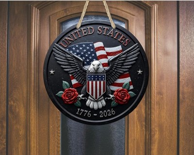 Aluminum Door Sign Patriotic American Flag Wreath UV Protected Outdoor