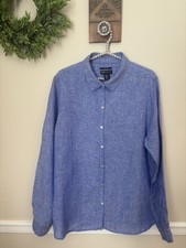 Jones New York Womens Size XL Blue Linen Blouse Long Sleeve Button Front