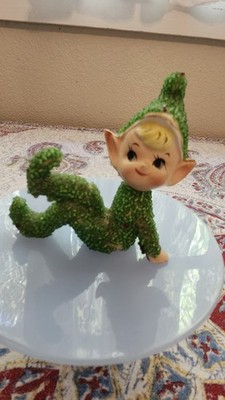 Lefton Vintage Green BEAD COVERED Or SUGAR-DUSTED ELF Pixie Rare JAPAN