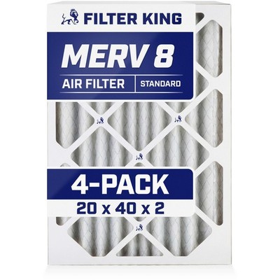 Filter King 20x40x2 Air Filter 4-PACK MERV 8 Actual Size 19.5 x 39.5 x 1.75''