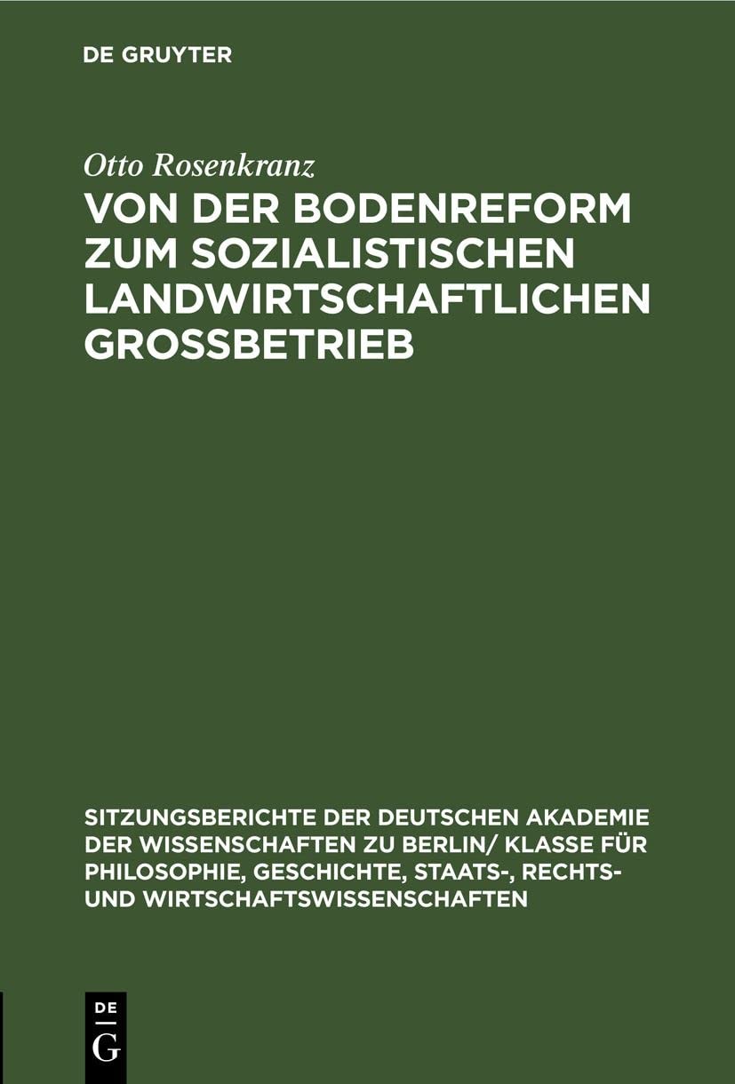 Otto Rosenkranz Von Der Bodenreform Zum Sozialistischen Landwirtschaf (Hardback)