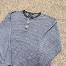 VTG Nautica Striped Henley Long-sleeve Men's M Baby Blue Sleepwear Lightweight
