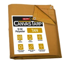 12 OZ Heavy Duty Water Resistant Tan Canvas Tarp - Water Resistant & Breathable