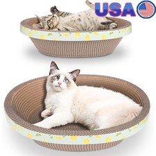 Cozy Oval Cat Bed W/ Slanted Support  Durable Scratching Pad Indoor Use