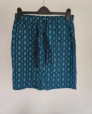 M&S Collection Short Linnen Skirt Blue Green Geometric Print Size 12
