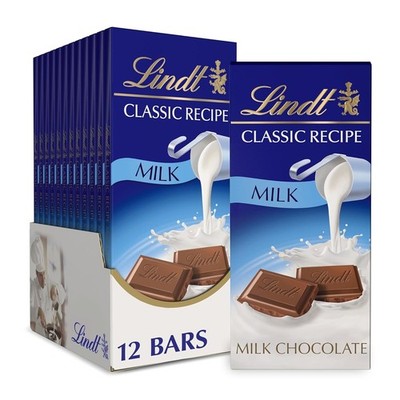 Lindt Lindor Classic Recipe Milk Chocolate Bar - 12 Pack 4.4 Ounces