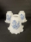 Vtg 3 Milk Glass Tulip Lamp Shades blue floral chinoiserie Delft Blue Pattern