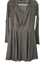 Express Women's Black Dress Size 4 Long Sleeve Sheer Lined Deep V-neckline