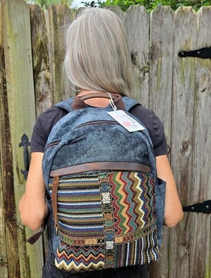 CANVAS w LEATHER TRIM  BACKPACK RISING INT'L /  KAMANA  FOUR OUTSIDE POCKETS