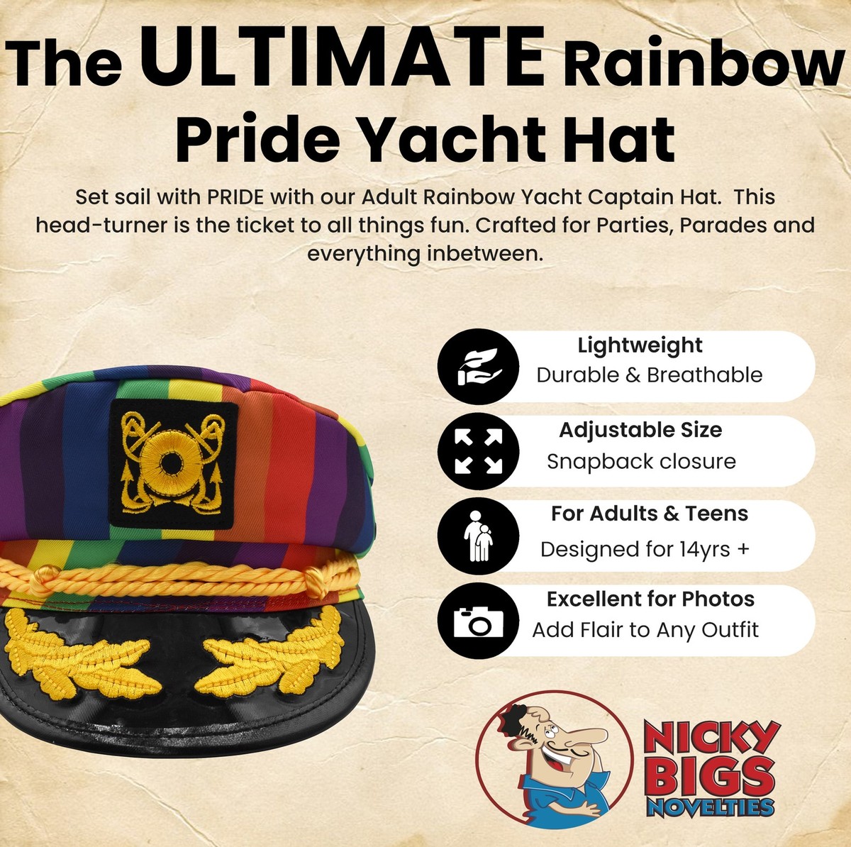 Adult Rainbow Yacht Captain Hat Pride Cap Novelty Captains Costume