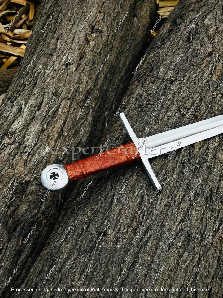 Espada Templaria Caballeros Acero Alto Carbono Forjada a Mano, Réplica Espada Cruzada Foto 4 de 4