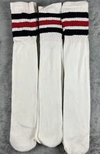 Vintage Tube Socks White Red Black Striped Athletic USA Lot of 3 Pairs