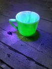 Akro Agate Green and White Slag Glass Children’s Tea Cup Uranium Glass Vintage
