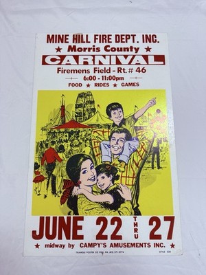 1960s Mine Hill New Jersey Carnival Original 14x22  Broadside Advertising Poster