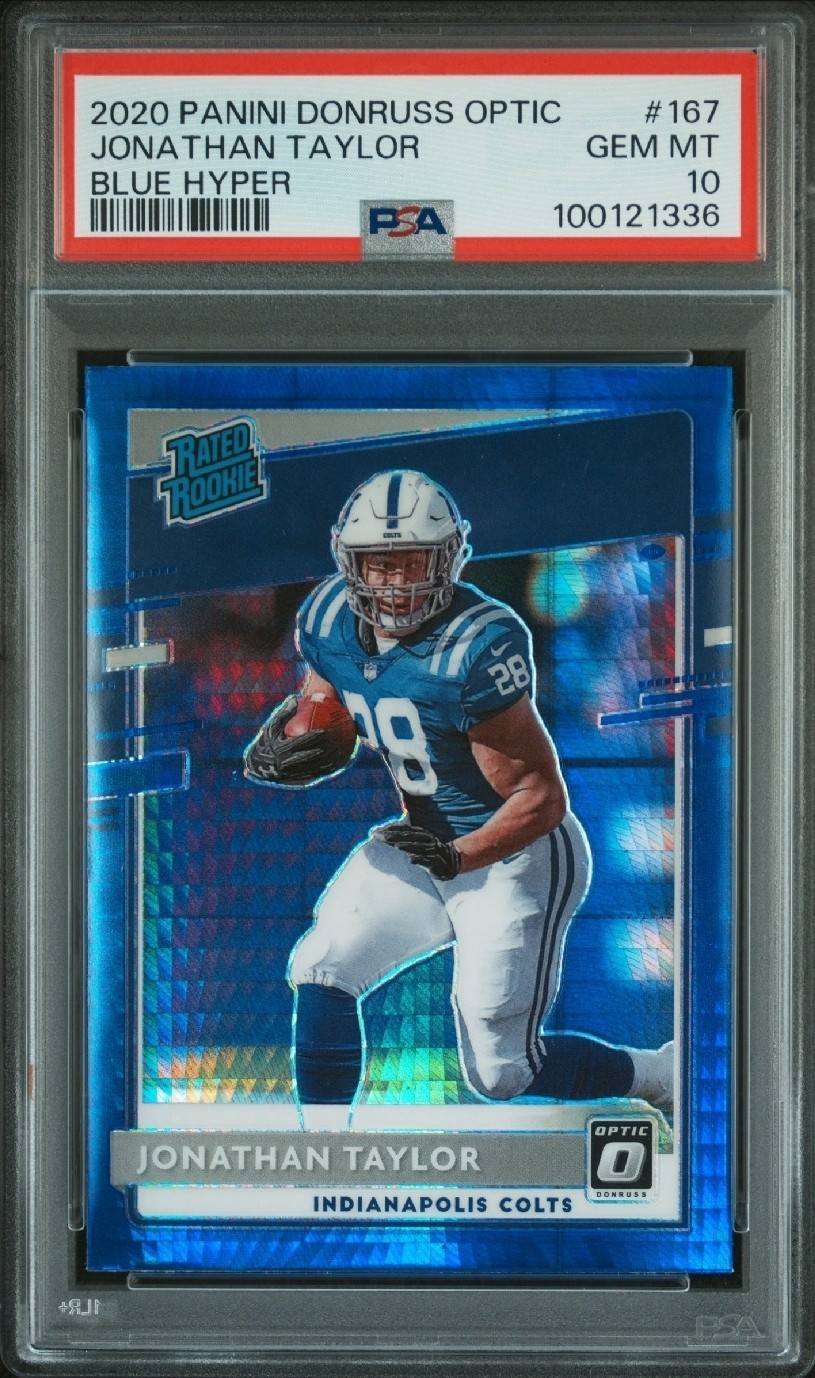 2020 Jonathan Taylor Donruss Optic Rated Rookie BLUE HYPER PSA 10 GEM MINT Colts