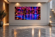 XXL Miami Neon Pool Wandbild Luxus Skyline Pa...