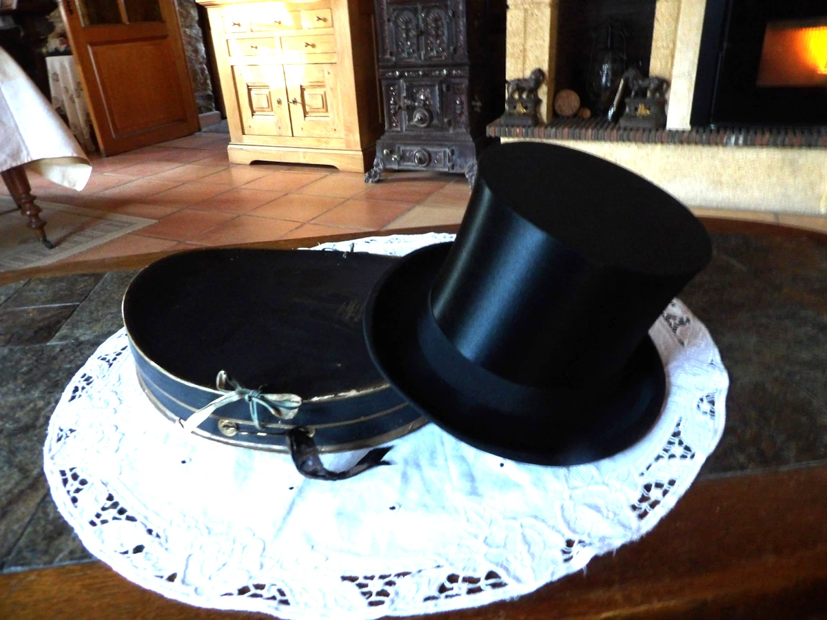Chapeau Haut-de-forme Noir Clac Pour Homme (ou Femme) - Taille 56.5, Satin, Occasion Pour Mariage