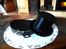 Ancien Chapeau claque haute-forme,55 cm,boite de rangement,époque 1900