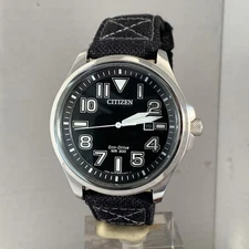 CITIZEN – Men’s Eco Drive Black Dial Military Black Canvas Strap WatchAW1410-08E