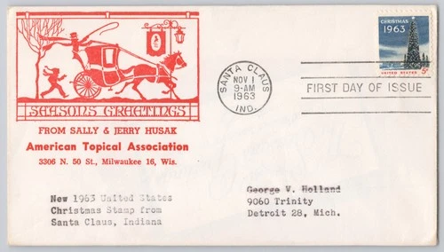 Santa Claus, Indiana, First Day of Issue Christmas 1963 5¢ Tree Stamp — 1963