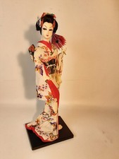 Bambola geisha giapponese vintage in kimono – statuina artigianale 16” su base legno