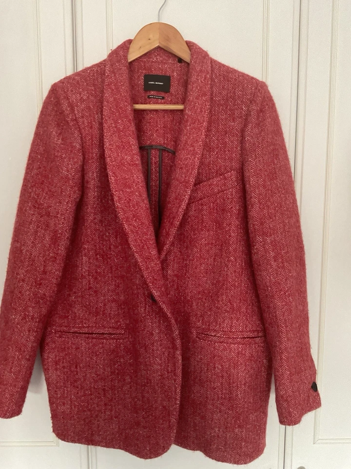 Isabel Marant Wool Jacket Size 38" UK 10/12 Burgundy Red Tweed Alpaca Designer - Image 2 of 4