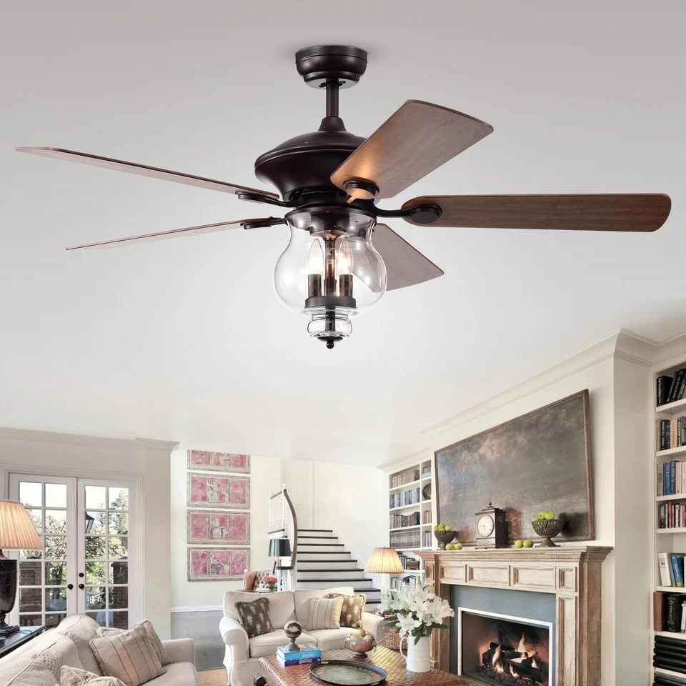 Topher Antique Bronze 52-inch 5-blade Lighted Ceiling Fan Black,Bronze Transitio - Image 3 of 4