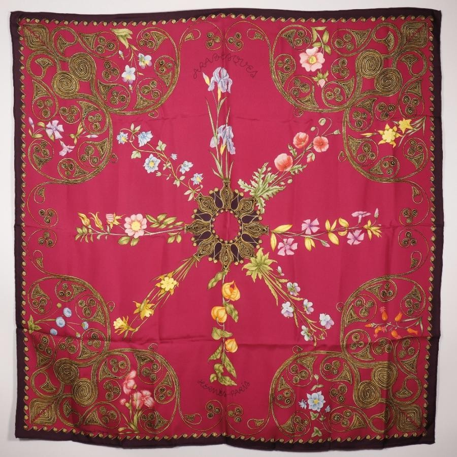 Hermes Carre90 Arabesques Silk Scarf in Red for Women