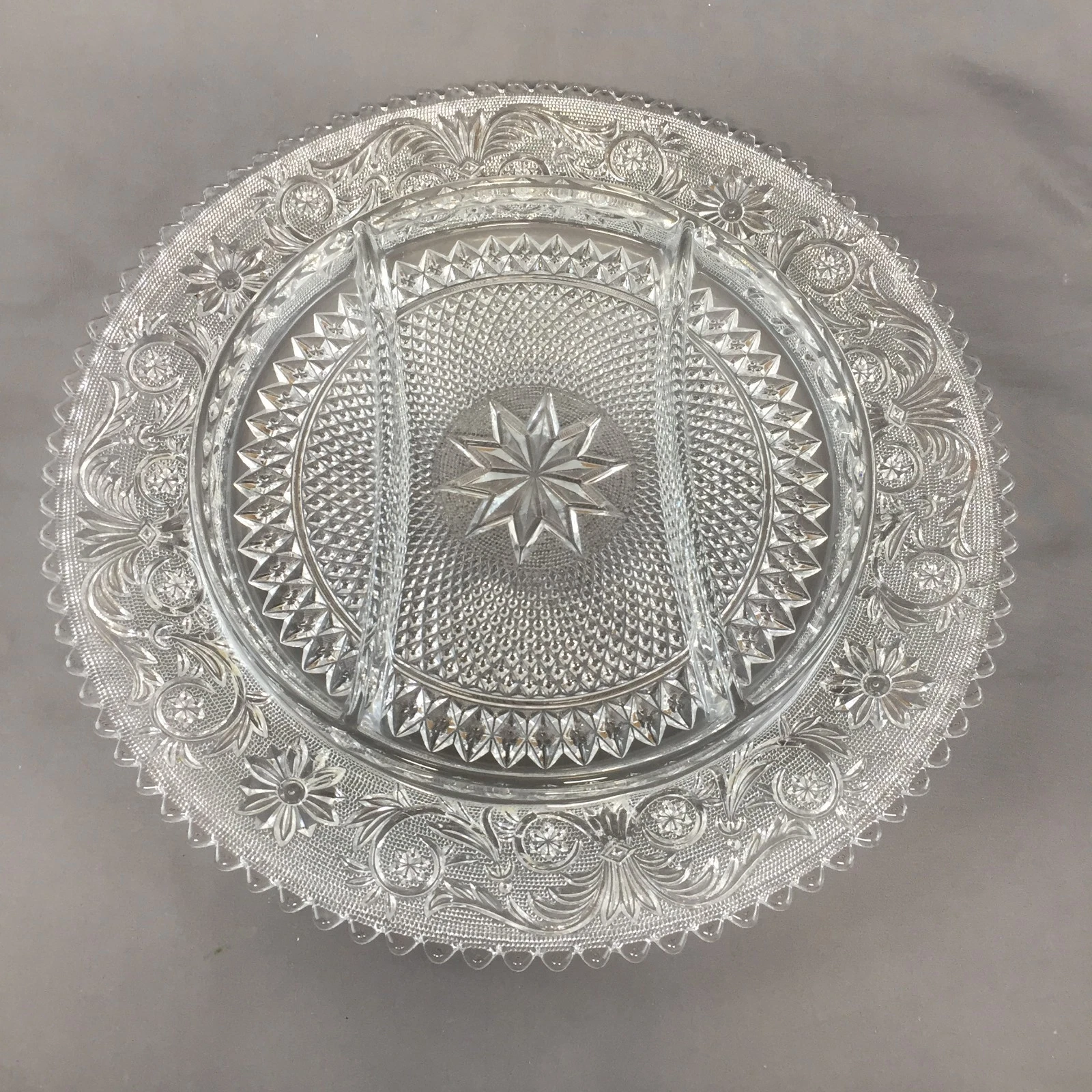 VTG Duncan & Miller Clear Glass Sandwich 3 Part Divided Serving Platter 12.5"