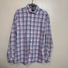 Tommy Hilfiger Men's Shirt Button Down Long Sleeve Plaid Pink Navy Slim Fit
