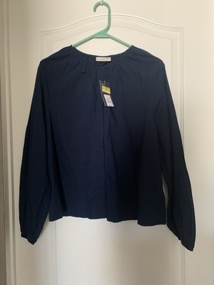 Universal Thread Navy Balloon Sleeve Button Down Blouse Top Size Small     B38-1