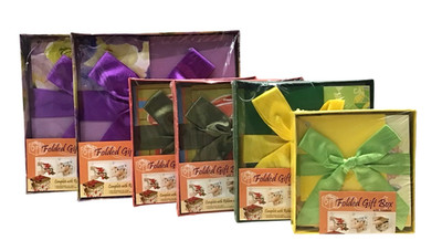 6 New Folded Gift Box w/ Ribbon & Tag Kits ~ 3 Sizes ~ Assorted Colors